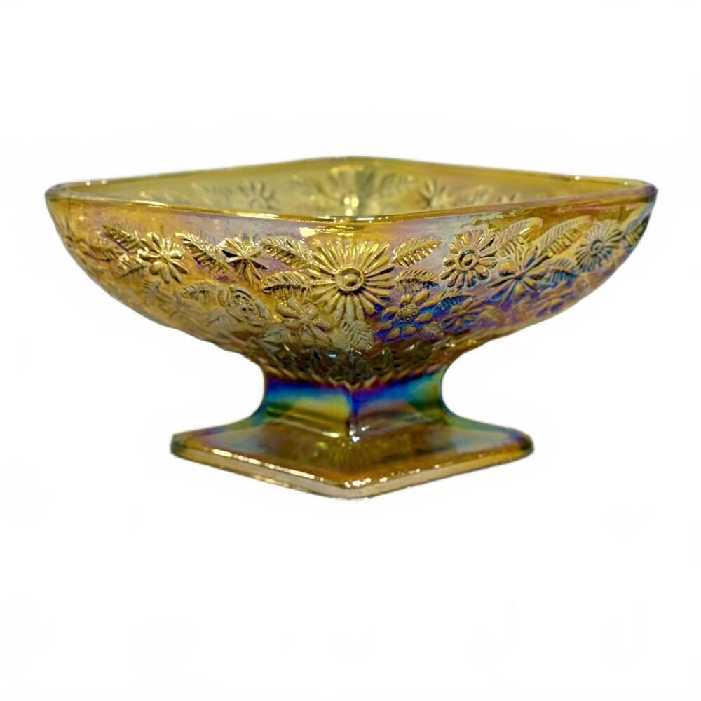 Vintage Indiana Glass Marigold Carnival Glass Candy Dish Floral Pattern